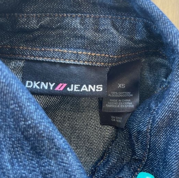 Dkny Y2k Blue Jean Patch Button Up Shacket Fitted Semi Crop Long Sleeve Xs - Picture 5 of 5
